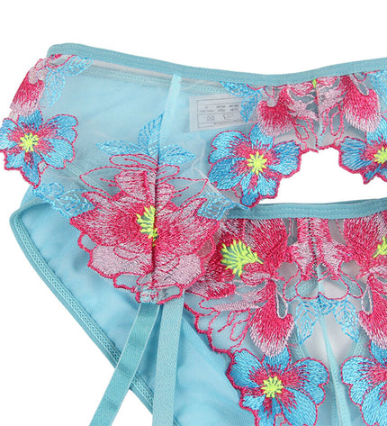 SUBBLIME - 954116 SOUTIEN-GORGE + CULOTTE AVEC PORTE-JARRETELLES MOTIF FLORAL BLEU L/XL by SUBBLIME SETS