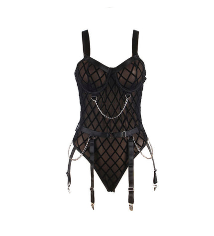 SUBBLIME - 954260 BODY AVEC CHAÎNES + PORTE-JARRETELLES NOIR S/M by SUBBLIME BODIES