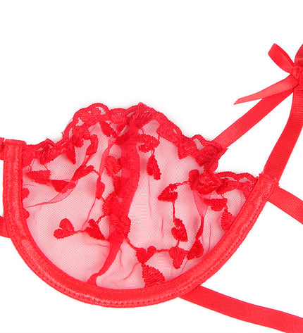 SUBBLIME - 954321 SOUTIEN-GORGE + STRING + PORTE-JARRETELLES IMPRIMÉ COEUR ROUGE S/M by SUBBLIME SETS