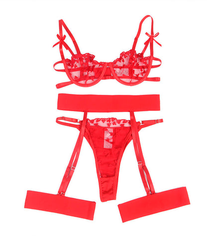 SUBBLIME - 954338 SOUTIEN-GORGE + STRING + PORTE-JARRETELLES IMPRIMÉ COEUR ROUGE L/XL by SUBBLIME SETS