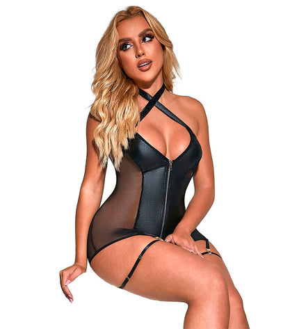SUBBLIME - 954444 ROBE SEXY EN MAILLE CUIR NOIR S/M by SUBBLIME DRESSES
