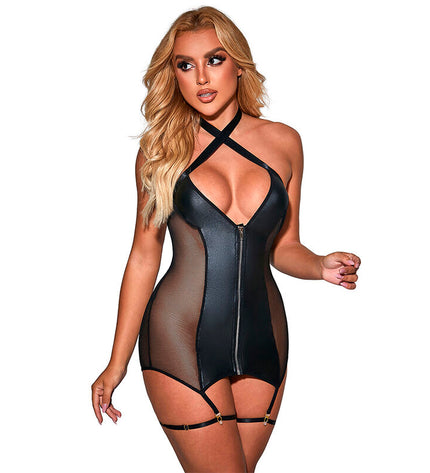 SUBBLIME - 954444 ROBE SEXY EN MAILLE CUIR NOIR S/M by SUBBLIME DRESSES