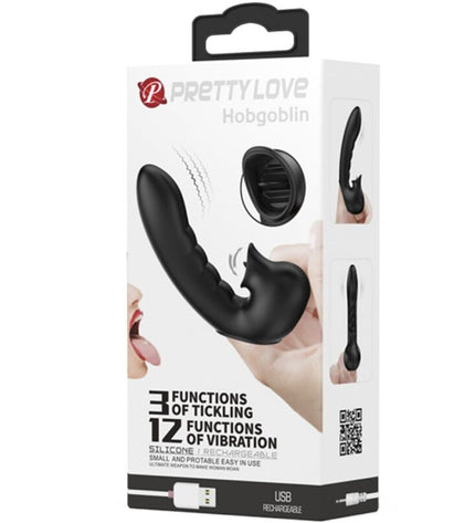 PRETTY LOVE - HOBGOBLIN BOÎTE À DOIGTS VIBRANTS 12 VIBRATIONS + STIMULATEUR DE CLITORIS NOIR by PRETTY LOVE