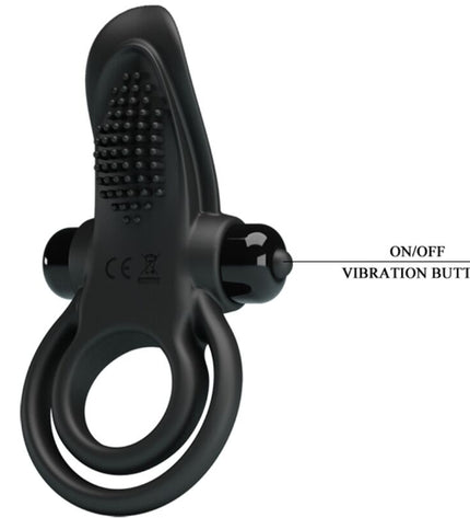 PRETTY LOVE - DOUBLE ANNEAU VIBRANT + STIMULATEUR DE CLITORIS 10 VIBRATIONS NOIR by PRETTY LOVE