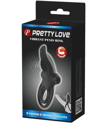 PRETTY LOVE - DOUBLE ANNEAU VIBRANT + STIMULATEUR DE CLITORIS 10 VIBRATIONS NOIR by PRETTY LOVE