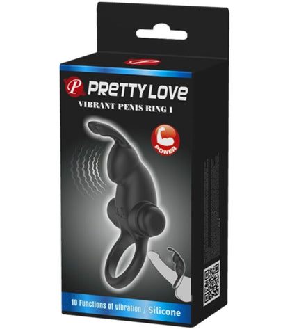 PRETTY LOVE - ANNEAU VIBRANT + STIMULATEUR DE CLITORIS RABBIT 10 VIBRATIONS NOIR by PRETTY LOVE PARTY UP