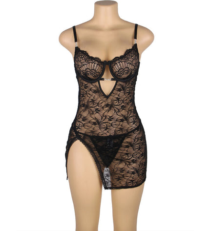 SUBBLIME - 954185 BABYDOLL EN DENTELLE À BRETELLES RÉGLABLES NOIRE S/M by SUBBLIME BABYDOLLS