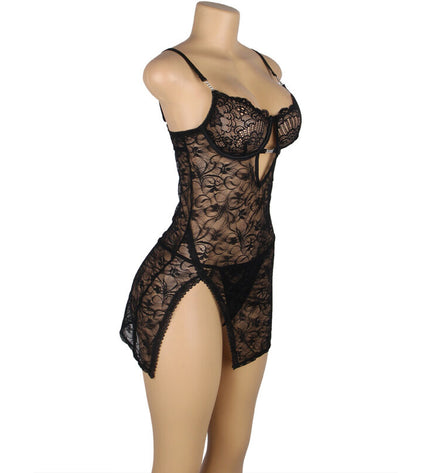 SUBBLIME - 954185 BABYDOLL EN DENTELLE À BRETELLES RÉGLABLES NOIRE S/M by SUBBLIME BABYDOLLS