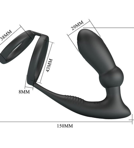 PRETTY LOVE - ANNEAU PÉNIS EMONI + PLUG ANAL 12 VIBRATIONS NOIR by PRETTY LOVE