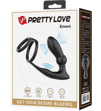 PRETTY LOVE - ANNEAU PÉNIS EMONI + PLUG ANAL 12 VIBRATIONS NOIR by PRETTY LOVE