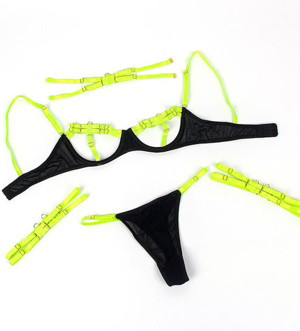 SUBBLIME - 955281 ENSEMBLE SOUTIEN-GORGE AVEC COLLIER ET DÉTAILS DE JAMBES VERT FLUORESCENT L/XL by SUBBLIME SETS