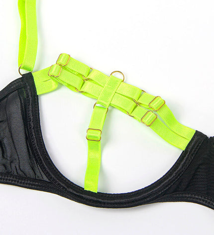 SUBBLIME - 955281 ENSEMBLE SOUTIEN-GORGE AVEC COLLIER ET DÉTAILS DE JAMBES VERT FLUORESCENT L/XL by SUBBLIME SETS