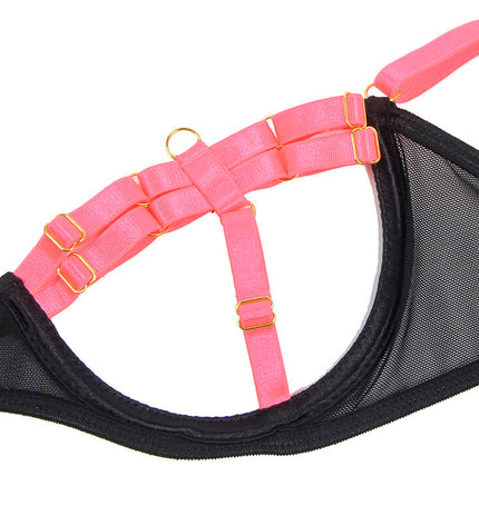 SUBBLIME - 955298 ENSEMBLE SOUTIEN-GORGE AVEC COLLIER ET DÉTAILS DE JAMBES ROSE FLUORESCENT S/M by SUBBLIME SETS