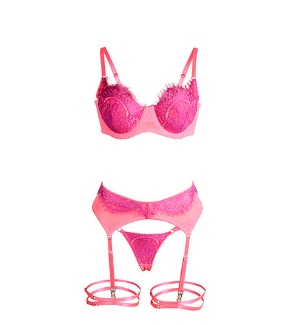 SUBBLIME - 955359 ENSEMBLE SOUTIEN-GORGE AVEC DENTELLE ET LIENS JARRETELLES ROSE ET VIOLET S/M by SUBBLIME SETS