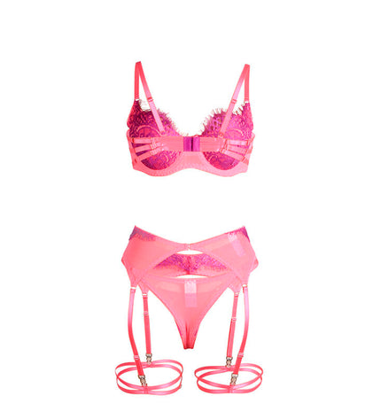 SUBBLIME - 955366 ENSEMBLE SOUTIEN-GORGE AVEC LIGNES DE DENTELLE ET JARRETELLES ROSE ET VIOLET L/XL by SUBBLIME SETS