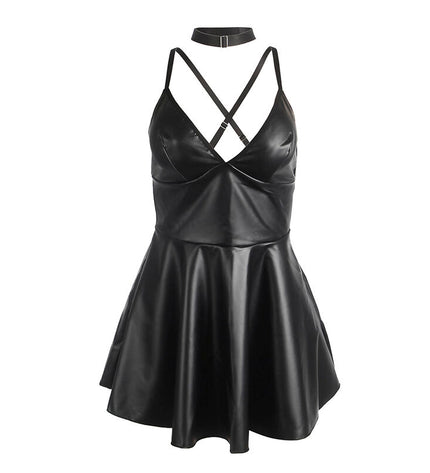SUBBLIME - 955373 ROBE À BRETELLES EN CUIR NOIR S/M by SUBBLIME DRESSES