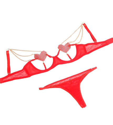 SUBBLIME - 955519 ENSEMBLE SOUTIEN-GORGE AVEC CHAÎNES ET COEUR EN MAILLE ROUGE S/M by SUBBLIME SETS