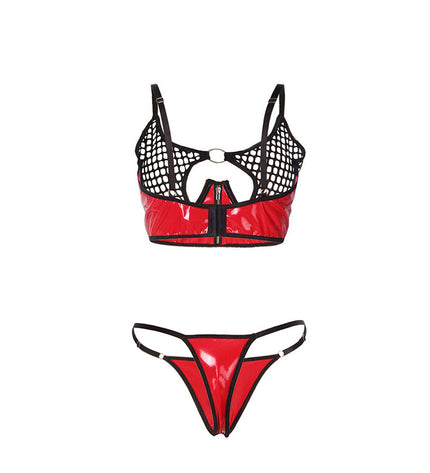SUBBLIME - 955540 ENSEMBLE SOUTIEN-GORGE À FERMETURE ÉCLAIR EN CUIR VERNI ROUGE L/XL by SUBBLIME SETS