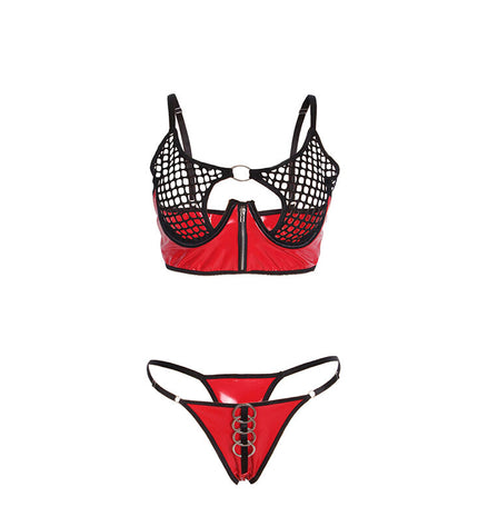 SUBBLIME - 955540 ENSEMBLE SOUTIEN-GORGE À FERMETURE ÉCLAIR EN CUIR VERNI ROUGE L/XL by SUBBLIME SETS