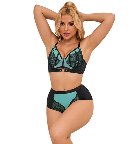 SUBBLIME - 955557 ENSEMBLE SOUTIEN-GORGE EN CUIR VERNI VERT AVEC FERMETURE ÉCLAIR S/M by SUBBLIME SETS