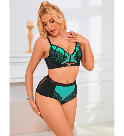 SUBBLIME - 955564 ENSEMBLE SOUTIEN-GORGE À FERMETURE ÉCLAIR EN CUIR VERNI VERT L/XL by SUBBLIME SETS