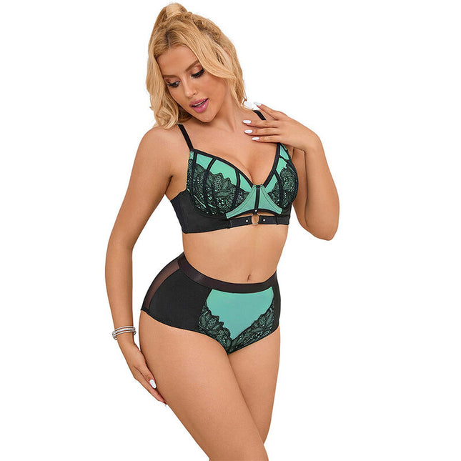 SUBBLIME - 955564 ENSEMBLE SOUTIEN-GORGE À FERMETURE ÉCLAIR EN CUIR VERNI VERT L/XL by SUBBLIME SETS