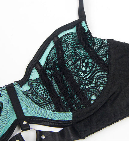 SUBBLIME - 955564 ENSEMBLE SOUTIEN-GORGE À FERMETURE ÉCLAIR EN CUIR VERNI VERT L/XL by SUBBLIME SETS