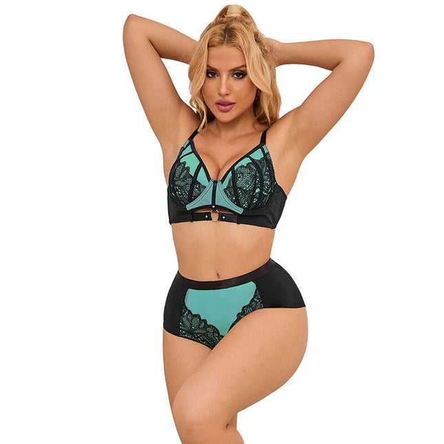 SUBBLIME - 955564 ENSEMBLE SOUTIEN-GORGE À FERMETURE ÉCLAIR EN CUIR VERNI VERT L/XL by SUBBLIME SETS