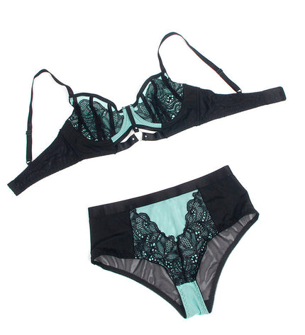 SUBBLIME - 955557 ENSEMBLE SOUTIEN-GORGE EN CUIR VERNI VERT AVEC FERMETURE ÉCLAIR S/M by SUBBLIME SETS