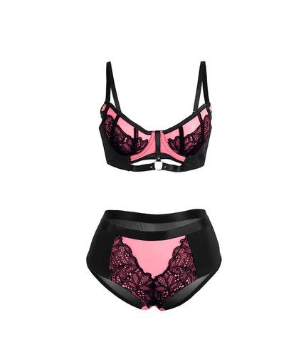 SUBBLIME - 955571 ENSEMBLE SOUTIEN-GORGE EN CUIR VERNI ROSE AVEC FERMETURE ÉCLAIR S/M by SUBBLIME SETS