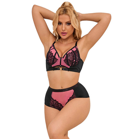 SUBBLIME - 955588 ENSEMBLE SOUTIEN-GORGE EN CUIR VERNI ROSE AVEC FERMETURE ÉCLAIR L/XL by SUBBLIME SETS