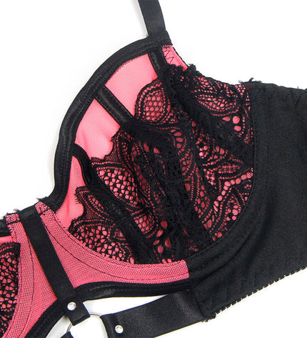 SUBBLIME - 955588 ENSEMBLE SOUTIEN-GORGE EN CUIR VERNI ROSE AVEC FERMETURE ÉCLAIR L/XL by SUBBLIME SETS