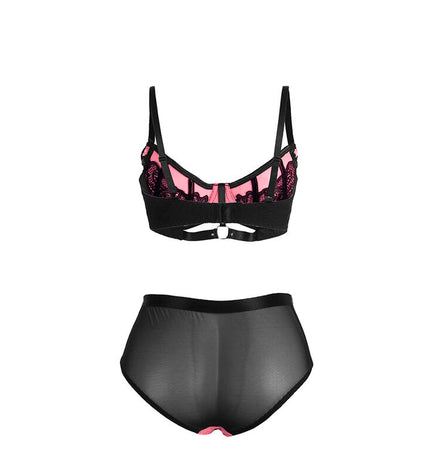 SUBBLIME - 955588 ENSEMBLE SOUTIEN-GORGE EN CUIR VERNI ROSE AVEC FERMETURE ÉCLAIR L/XL by SUBBLIME SETS