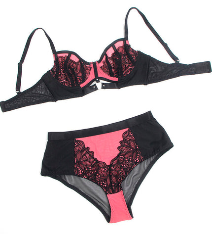SUBBLIME - 955588 ENSEMBLE SOUTIEN-GORGE EN CUIR VERNI ROSE AVEC FERMETURE ÉCLAIR L/XL by SUBBLIME SETS