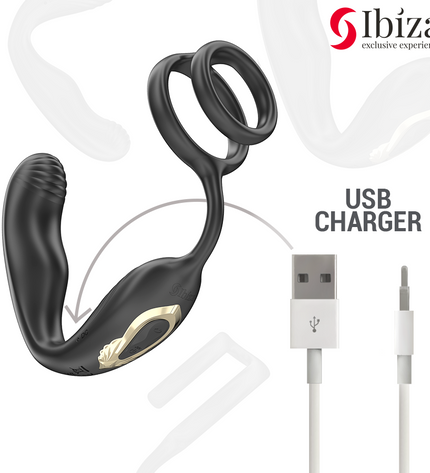 IBIZA - Plug anal rotatif télécommandé WIGGLE avec vibrations périnéales et anneaux rehaussant le pénis by IBIZA TECHNOLOGY
