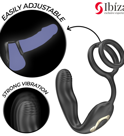 IBIZA - Plug anal rotatif télécommandé WIGGLE avec vibrations périnéales et anneaux rehaussant le pénis by IBIZA TECHNOLOGY