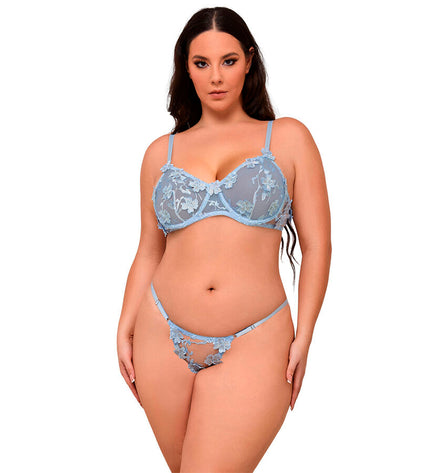 SUBBLIME - 957629 ENSEMBLE SOUTIEN-GORGE ET CULOTTE BRODÉS DE FLEURS BLEU CIEL S/M by SUBBLIME SETS