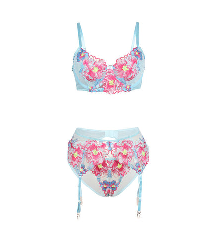 SUBBLIME - 957643 ENSEMBLE SOUTIEN-GORGE ET PORTE-JARRETELLES BRODÉ FLEURS ROSE S/M by SUBBLIME SETS