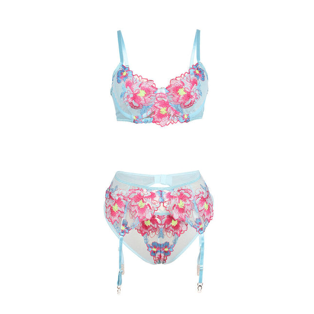 SUBBLIME - 957643 ENSEMBLE SOUTIEN-GORGE ET PORTE-JARRETELLES BRODÉ FLEURS ROSE S/M by SUBBLIME SETS