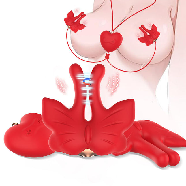 ARMONY - PINCES À TÉTONS MAGNÉTIQUES À VIBRATION FORME PAPILLON ROUGES by ARMONY STIMULATORS
