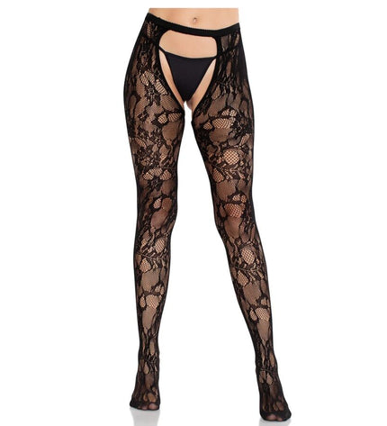 LEG AVENUE - BAS EN DENTELLE ROSE AVEC DOS OUVERT NOIR by LEG AVENUE HOSIERY
