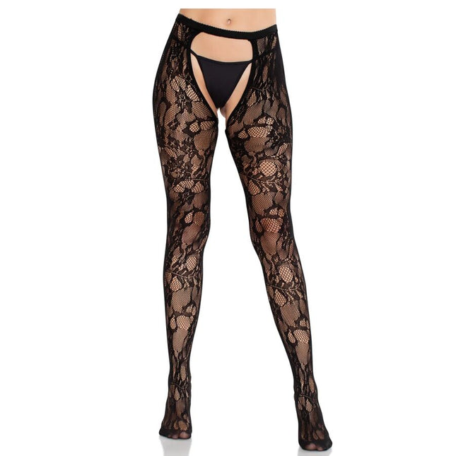 LEG AVENUE - BAS EN DENTELLE ROSE AVEC DOS OUVERT NOIR by LEG AVENUE HOSIERY