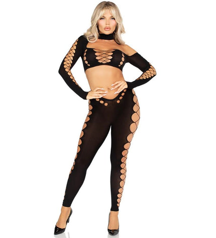 LEG AVENUE - CROP TOP ET LEGGINGS DÉCOUPÉS SANS COUTURE NOIR by LEG AVENUE SETS