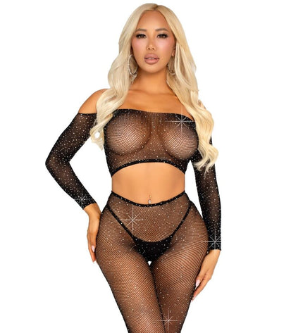 LEG AVENUE - CROP TOP ET LEGGING RÉSILLE AVEC STRASS NOIR by LEG AVENUE SETS
