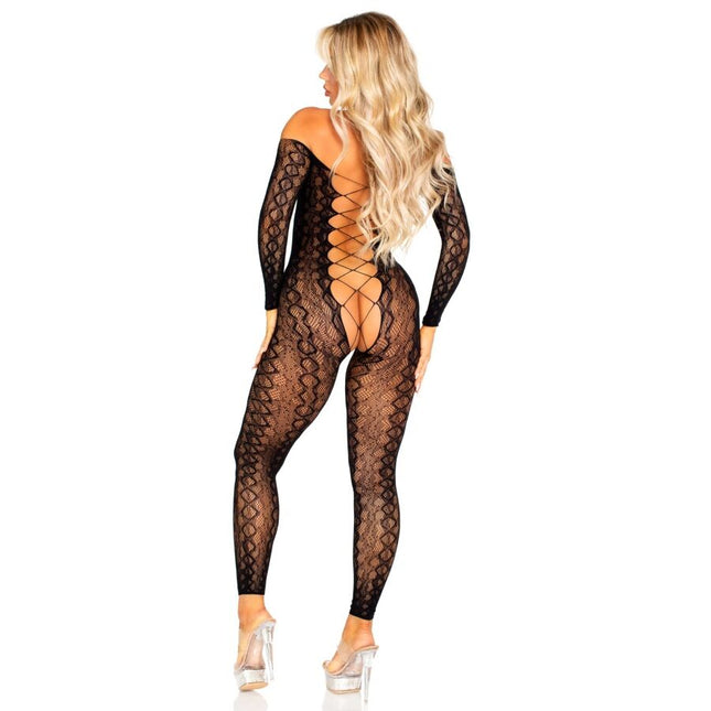 LEG AVENUE - BODYSTOCKING SANS FOURCHE EN DENTELLE SERPENT EXOTIQUE NOIRE by LEG AVENUE BODYSTOCKINGS