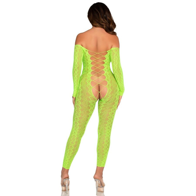 LEG AVENUE - BODYSTOCKING SANS FOURCHE EN DENTELLE SERPENT EXOTIQUE VERT FLUO by LEG AVENUE BODYSTOCKINGS