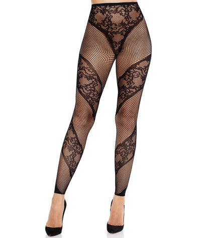 LEG AVENUE - COLLANTS SANS PIEDS EN DENTELLE ET TRANSPARENTS NOIRS by LEG AVENUE HOSIERY