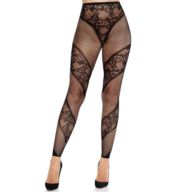LEG AVENUE - COLLANTS SANS PIEDS EN DENTELLE ET TRANSPARENTS NOIRS by LEG AVENUE HOSIERY