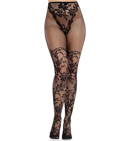 LEG AVENUE - BAS EN DENTELLE DAHLIA AVEC DÉTAIL EN FILET NOIR by LEG AVENUE HOSIERY
