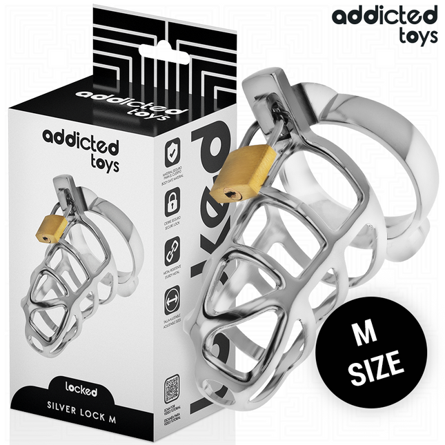 ADDICTED TOYS LOCKED - CAGE À PÉNIS EN MÉTAL AVEC VERROU ARGENT TAILLE M by ADDICTED TOYS LOCKED